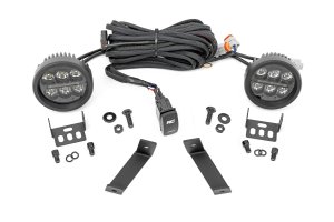 Jeep Cherokee LED Light Kit - Rough Country - Ditch Mount, Black Series Round, 3.5 Inch, Amber DRL - Black - '14-'21